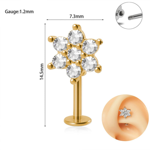 Piercing Earrings Stainless Steel Copper Crown Flower Inlaid Zircon