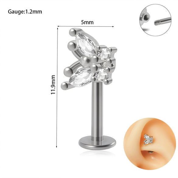 Piercing Earrings Stainless Steel Copper Crown Flower Inlaid Zircon