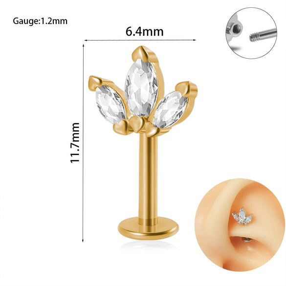 Piercing Earrings Stainless Steel Copper Crown Flower Inlaid Zircon