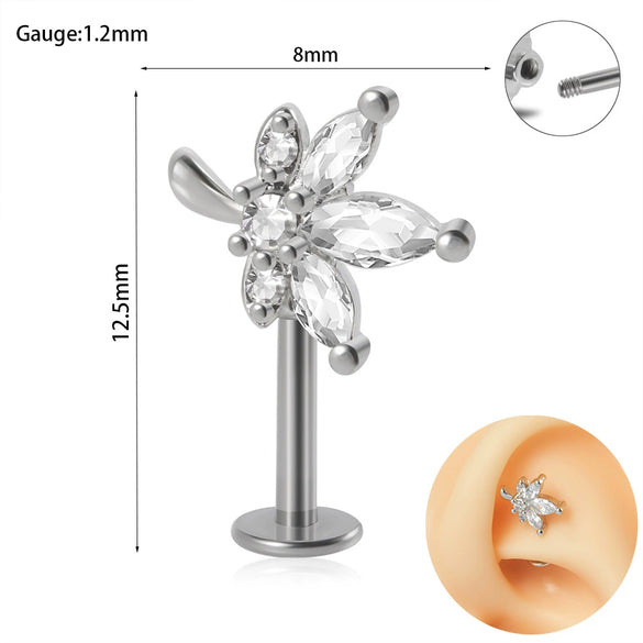 Piercing Earrings Stainless Steel Copper Crown Flower Inlaid Zircon