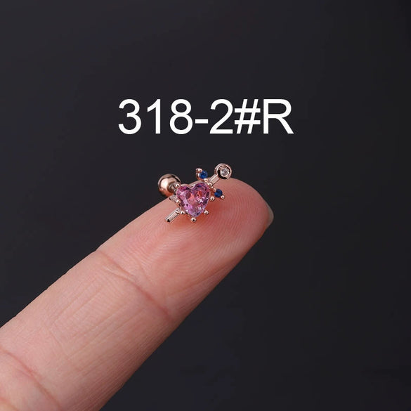 Piercing Earrings Stainless Steel Heart Tourmaline Gradient Zircon Electroplated