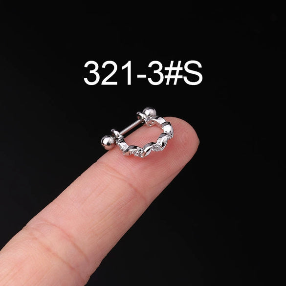 Piercing Earrings Stainless Steel Thin Rod Screw Ball The Crown Electroplated