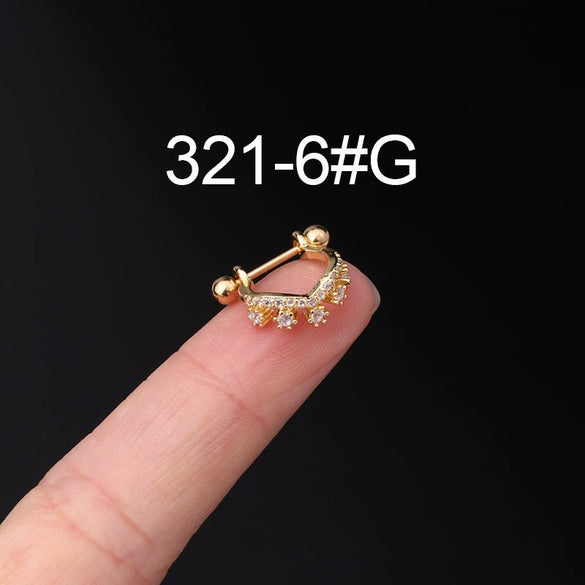 Piercing Earrings Stainless Steel Thin Rod Screw Ball The Crown Electroplated