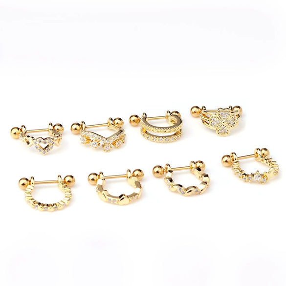Piercing Earrings Stainless Steel Thin Rod Screw Ball The Crown Electroplated