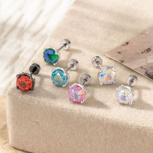 Piercing Earrings Titanium Steel Eightsided Rose Cut Flower Shape Zirconia Fashion Unisex