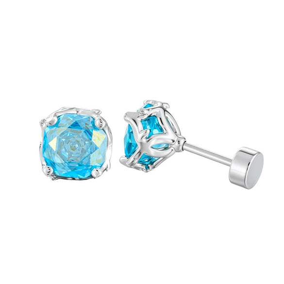 Piercing Earrings Titanium Steel Eightsided Rose Cut Flower Shape Zirconia Fashion Unisex