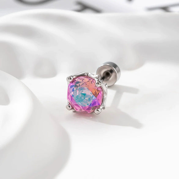 Piercing Earrings Titanium Steel Eightsided Rose Cut Flower Shape Zirconia Fashion Unisex