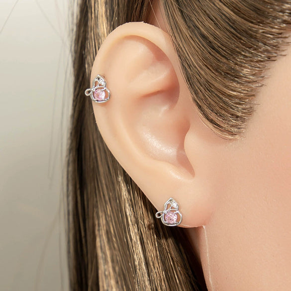 Piercing Earrings Titanium Steel Gourd Shape Bow Retro Zirconia
