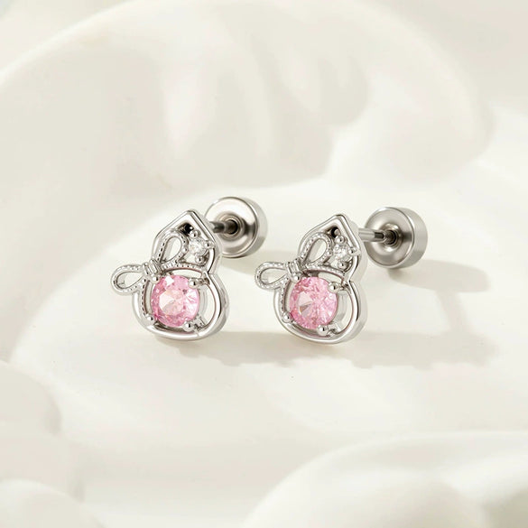 Piercing Earrings Titanium Steel Gourd Shape Bow Retro Zirconia