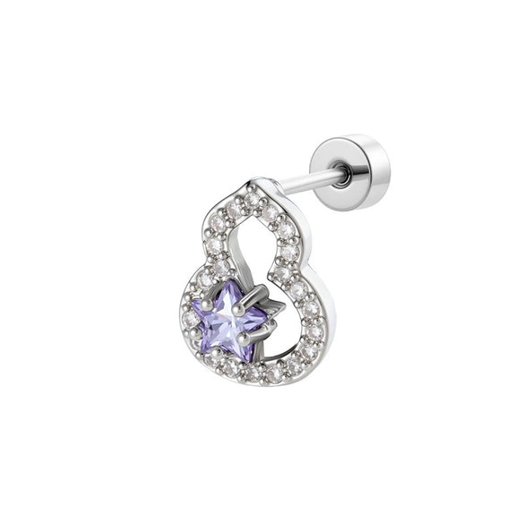Piercing Earrings Titanium Steel Gourd Shape Star Zircon Retro Style Unisex