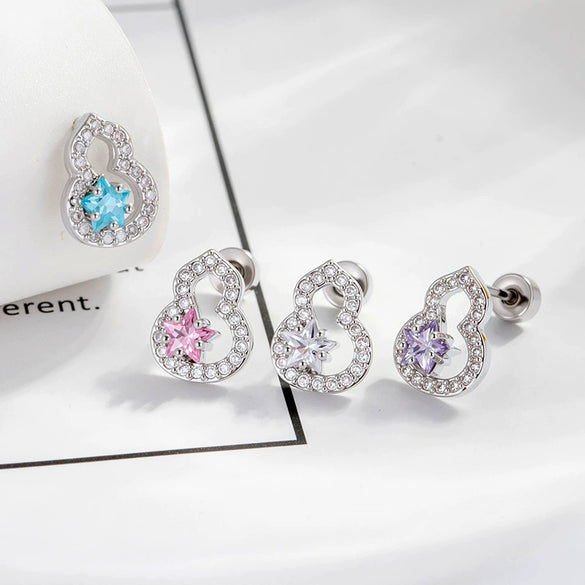 Piercing Earrings Titanium Steel Gourd Shape Star Zircon Retro Style Unisex