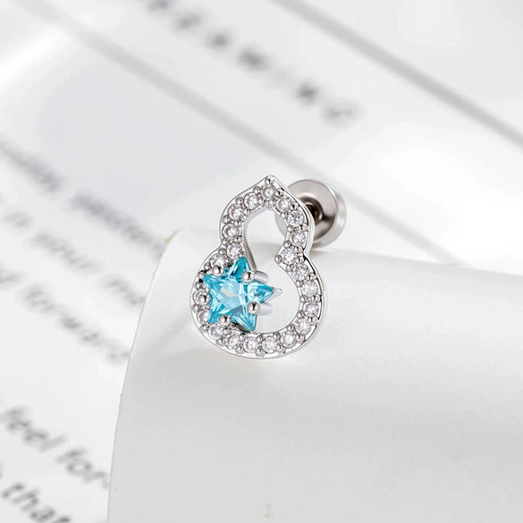 Piercing Earrings Titanium Steel Gourd Shape Star Zircon Retro Style Unisex
