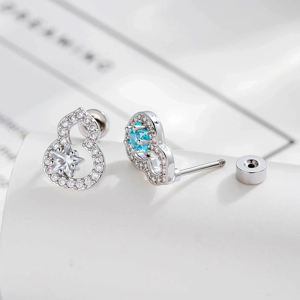 Piercing Earrings Titanium Steel Gourd Shape Star Zircon Retro Style Unisex