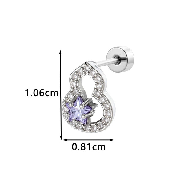 Piercing Earrings Titanium Steel Gourd Shape Star Zircon Retro Style Unisex