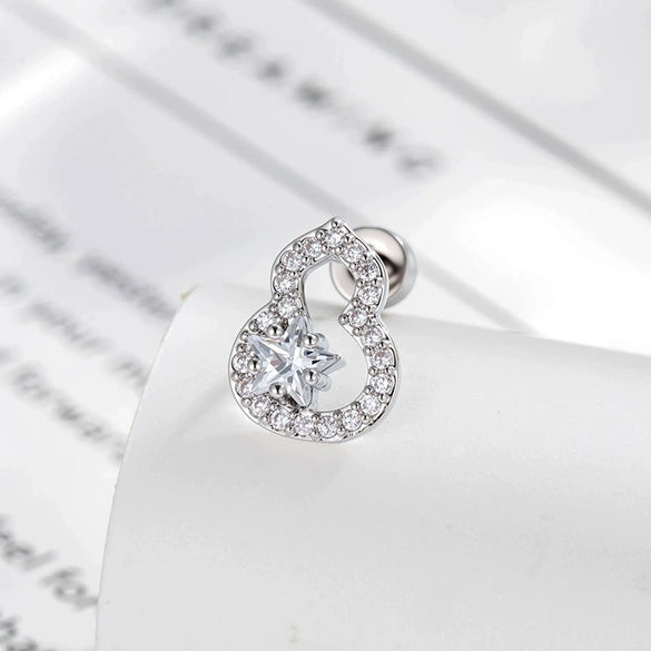 Piercing Earrings Titanium Steel Gourd Shape Star Zircon Retro Style Unisex