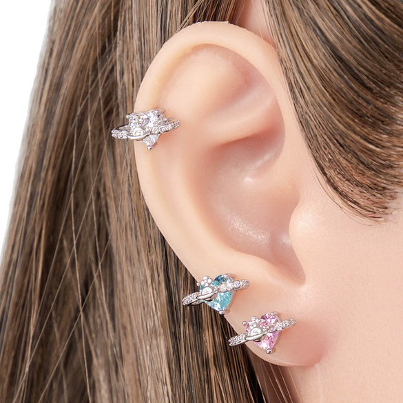 Piercing Earrings Titanium Steel Zircon Star Saturn Girly