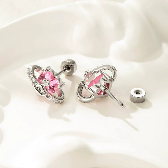 Piercing Earrings Titanium Steel Zircon Star Saturn Girly