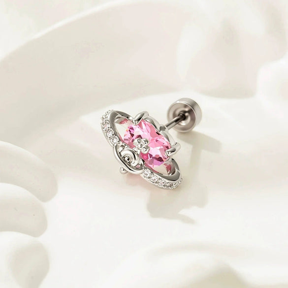 Piercing Earrings Titanium Steel Zircon Star Saturn Girly