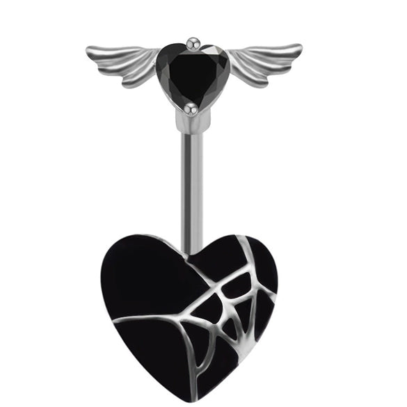 Piercing Jewelry Bat Series Heart Shaped Navel Ring Breast Ring Ear Bone Nail Made Of Rhinestone