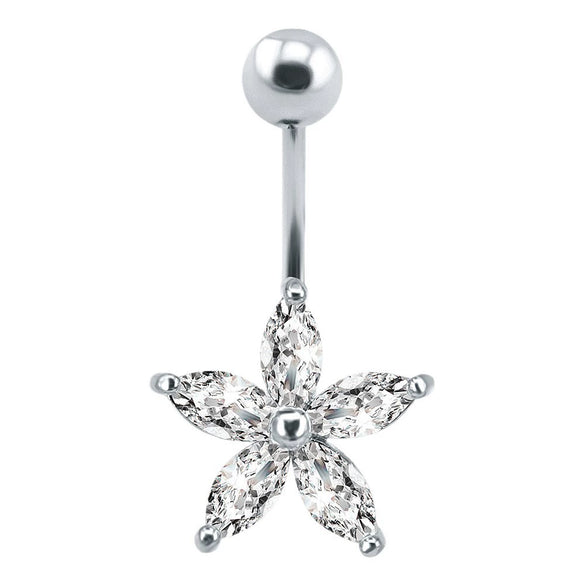 Piercing Jewelry Belly Button Ring Personality Flowershaped Stainless Steel Belly Button Nail Simple Zircon Navel Decoration Spot Wholesale
