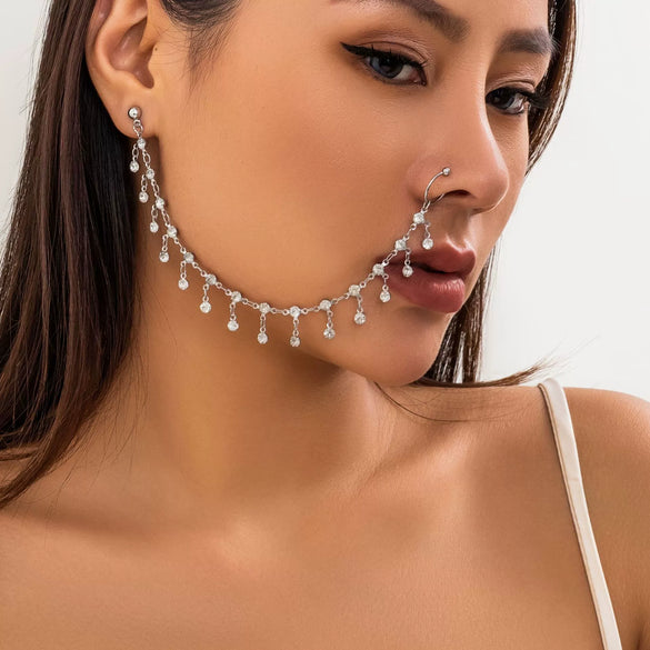 Piercing Jewelry Earrings Nose Ring Women's Metal Alloy Ushaped Electroplated Rhinestone Tassel