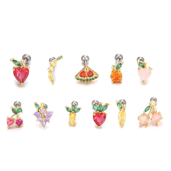 Piercing Jewelry Fruit Earrings Copper Real Gold Plating