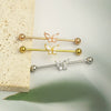 Piercing Jewelry Industrial Barbell Stud Earrings Butterfly Zircon Ear Bridge Double Ear Piercing Stainless Steel Geometric Electroplating Minimalist