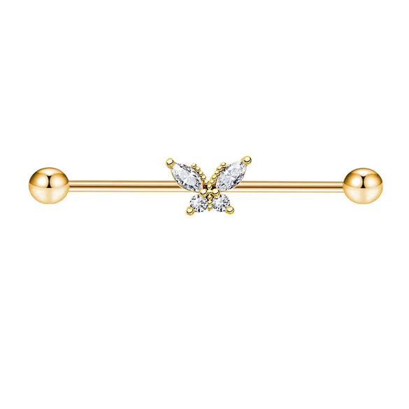 Piercing Jewelry Industrial Barbell Stud Earrings Butterfly Zircon Ear Bridge Double Ear Piercing Stainless Steel Geometric Electroplating Minimalist
