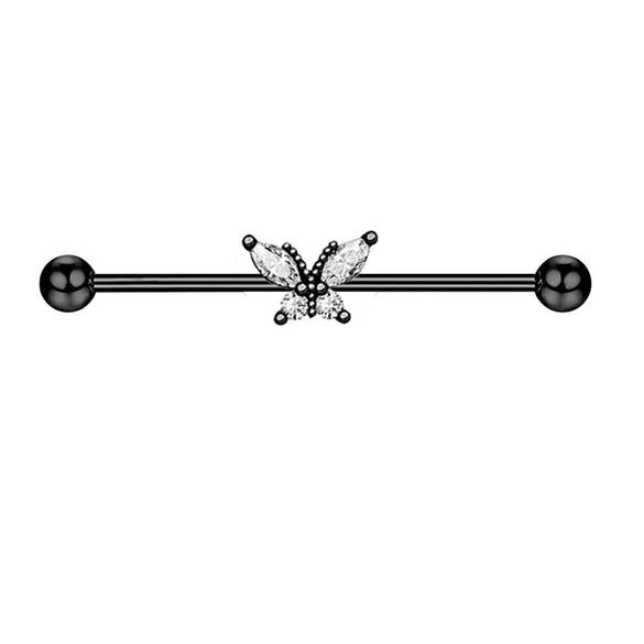Piercing Jewelry Industrial Barbell Stud Earrings Butterfly Zircon Ear Bridge Double Ear Piercing Stainless Steel Geometric Electroplating Minimalist
