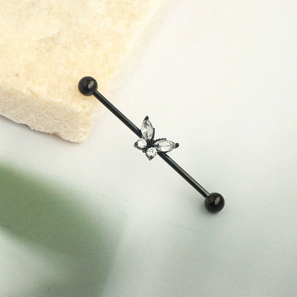Piercing Jewelry Industrial Barbell Stud Earrings Butterfly Zircon Ear Bridge Double Ear Piercing Stainless Steel Geometric Electroplating Minimalist