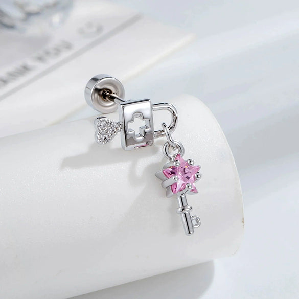 Piercing Jewelry Metal Heart Lock Star Pendant Set With Zirconia For Women Fashion Style