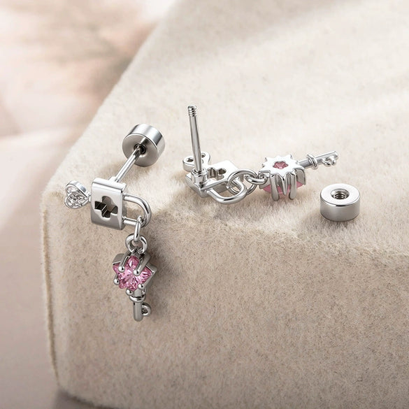 Piercing Jewelry Metal Heart Lock Star Pendant Set With Zirconia For Women Fashion Style
