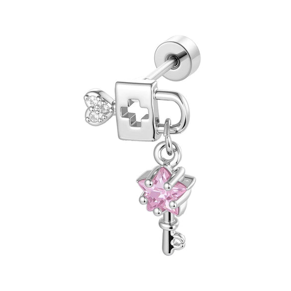 Piercing Jewelry Metal Heart Lock Star Pendant Set With Zirconia For Women Fashion Style