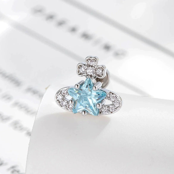 Piercing Jewelry Metal With Zirconia In Saturn Star Design French Retro Style For Women