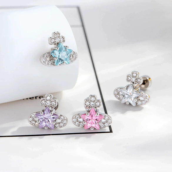 Piercing Jewelry Metal With Zirconia In Saturn Star Design French Retro Style For Women