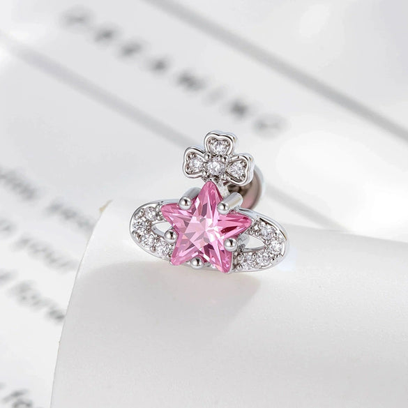 Piercing Jewelry Metal With Zirconia In Saturn Star Design French Retro Style For Women