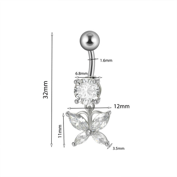 Piercing Jewelry Navel Ring Cross Pendant Stainless Steel Heartshaped Butterfly Snakeshaped Zircon