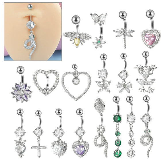 Piercing Jewelry Navel Ring Cross Pendant Stainless Steel Heartshaped Butterfly Snakeshaped Zircon