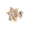 Piercing Jewelry Screw Earrings Copper Real Gold Plated Small Flower Zircon For Women