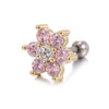 Piercing Jewelry Screw Earrings Copper Real Gold Plated Small Flower Zircon For Women
