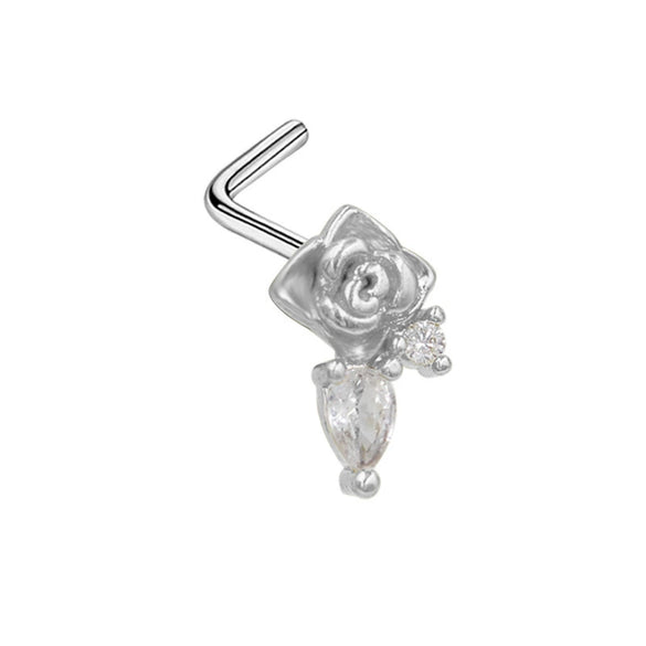 Piercing Jewelry Stainless Steel Heart Pendant Nose Ring With Diamond Design