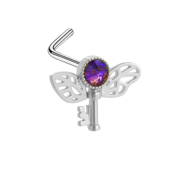 Piercing Jewelry Stainless Steel Heart Pendant Nose Ring With Diamond Design