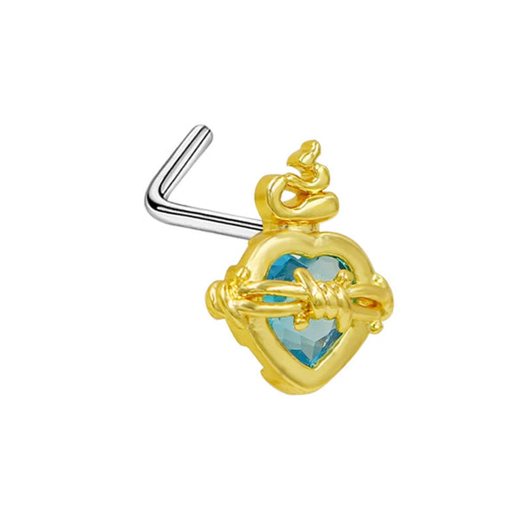 Piercing Jewelry Stainless Steel Heart Pendant Nose Ring With Diamond Design