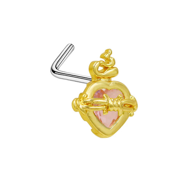 Piercing Jewelry Stainless Steel Heart Pendant Nose Ring With Diamond Design