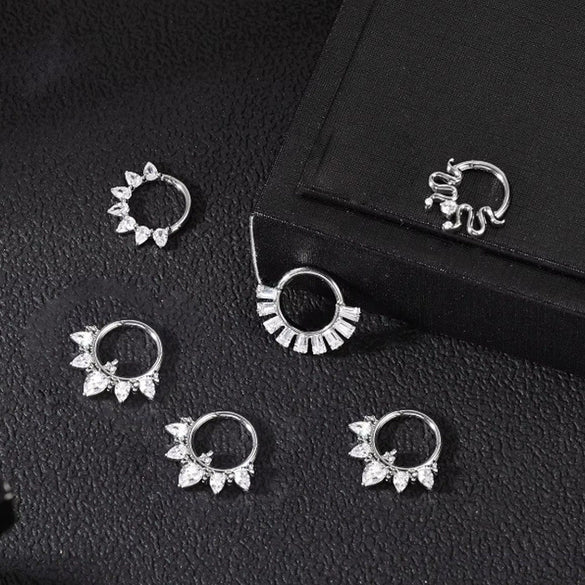 Piercing Jewelry Stainless Steel Nose Ring Ear Bone Ring Inlaid Diamond Minimalist Style