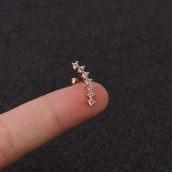 Piercing Jewelry Stainless Steel Thin Rod Ear Bone Stud Fivepointed Star Zircon Inlaid Rose Gold For Women