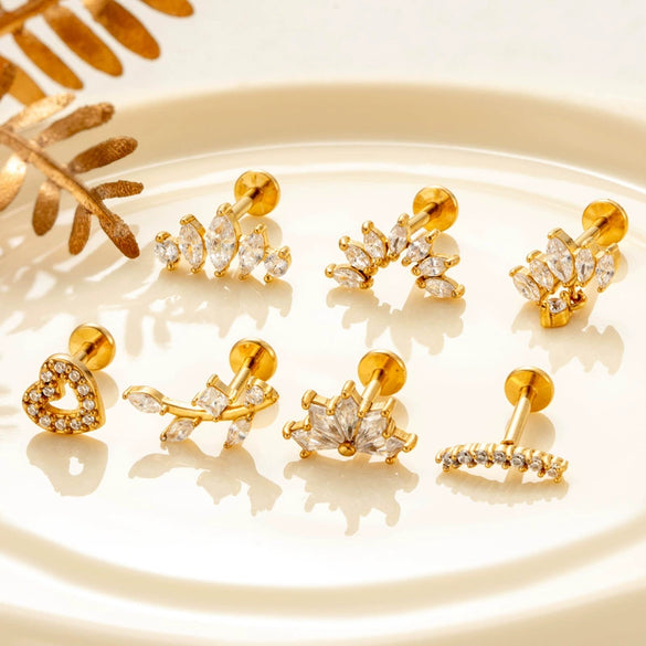 Piercing Jewelry Stainless Steel Zircon Love Crown Inner Teeth Screw Lip Nail Lever Ear Bone Nail Electroplated