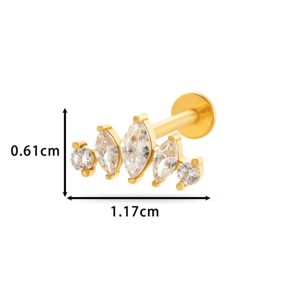 Piercing Jewelry Stainless Steel Zircon Love Crown Inner Teeth Screw Lip Nail Lever Ear Bone Nail Electroplated