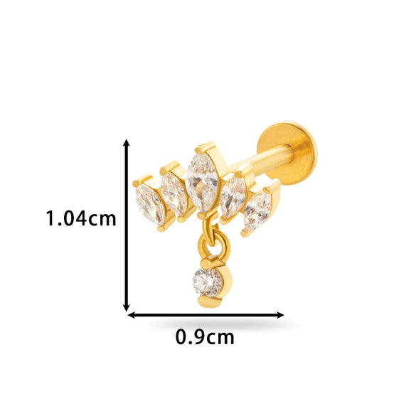 Piercing Jewelry Stainless Steel Zircon Love Crown Inner Teeth Screw Lip Nail Lever Ear Bone Nail Electroplated