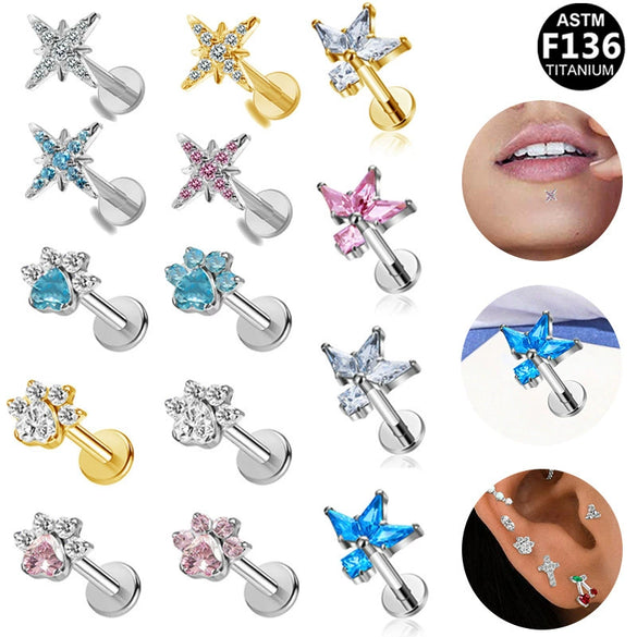 Piercing Jewelry Titanium Alloy Star Shape Electroplated Colorful Zircon